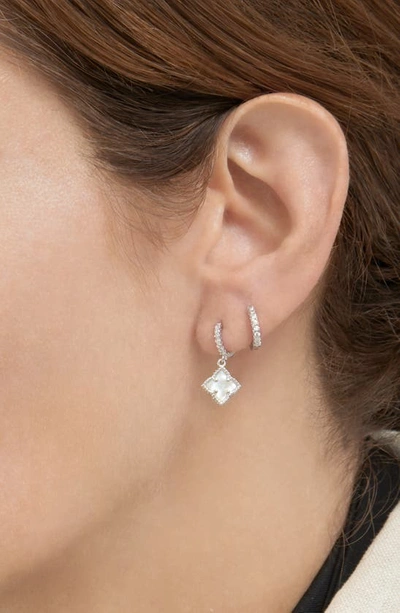 Shop Adornia Swarovski Crystal Huggie Mother-of-pearl Quatrefoil Drop Earrings Set In White