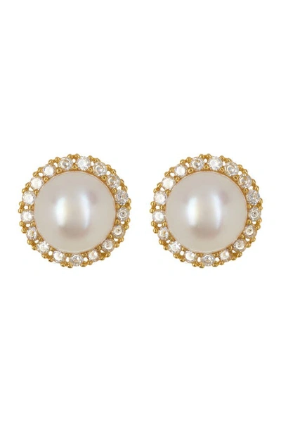 Adornia 14k Over Silver Crystal Halo Earrings In White/pearl