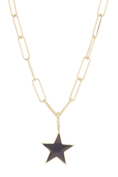 Shop Adornia Water Resistant Enamel Star Pendant & Paperclip Chain Necklace In Black