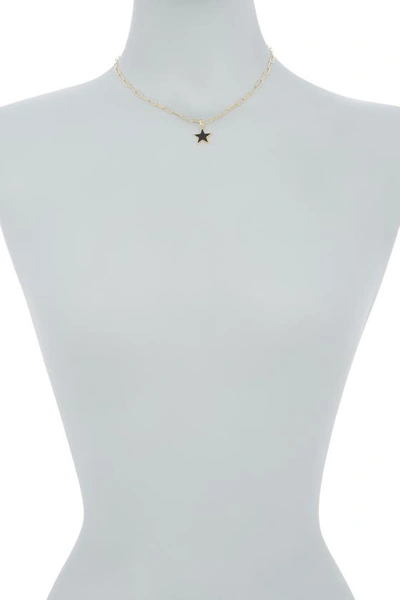 Shop Adornia Water Resistant Enamel Star Pendant & Paperclip Chain Necklace In Black