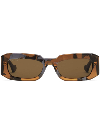 Shop Gucci Graphic-print Rectangular-frame Sunglasses In Brown