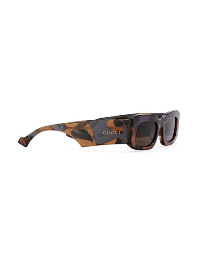 Shop Gucci Graphic-print Rectangular-frame Sunglasses In Brown