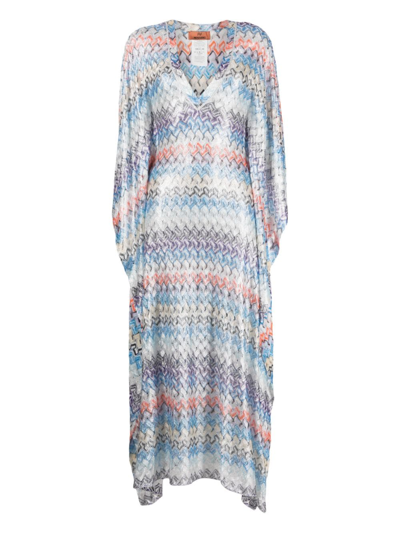 Shop Missoni Zigzag Knitted Beach Dress In Blue