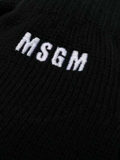 Shop Msgm Logo-embroidered Knitted Gloves In Black