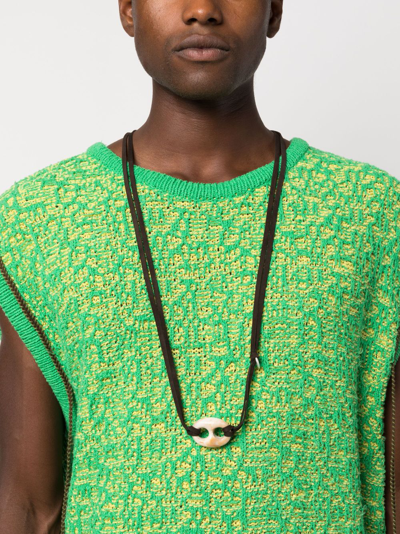 Shop Oamc Statement-pendant Leather Necklace In Brown