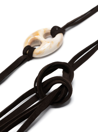 Shop Oamc Statement-pendant Leather Necklace In Brown