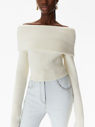 Shop Nina Ricci Off-shoulder Ribbed-knit Top In White
