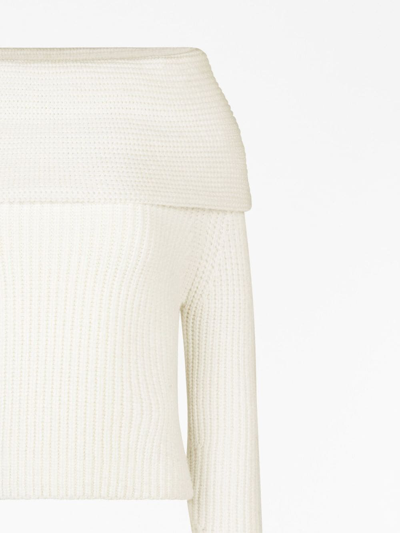 Shop Nina Ricci Off-shoulder Ribbed-knit Top In White