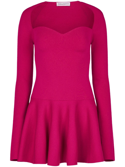 Shop Nina Ricci Sweetheart-neck Long-sleeve Dress In Pink