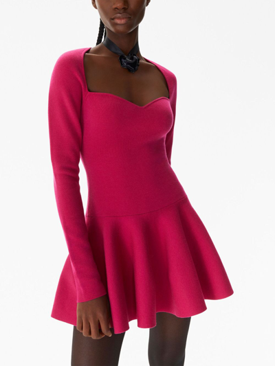 Shop Nina Ricci Sweetheart-neck Long-sleeve Dress In Pink