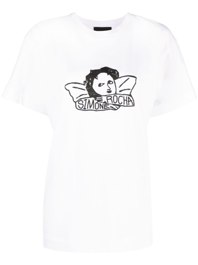 Shop Simone Rocha Logo-print Cotton T-shirt In White