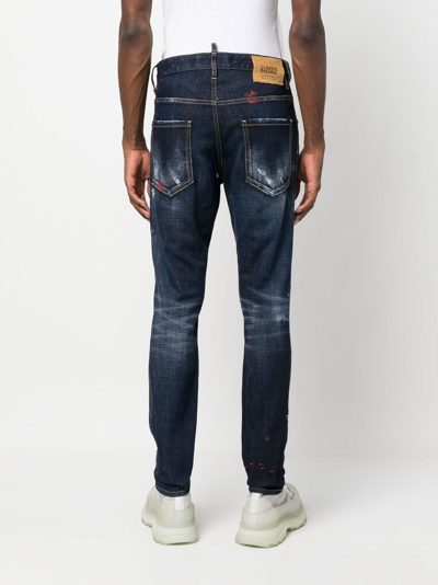 Shop Dsquared2 Illustrated Distressed Skinny Jeans In Blue