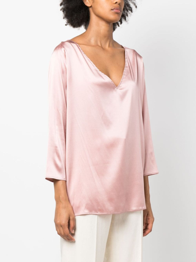 Shop Gianluca Capannolo Nathalie V-neck Silk Blouse In Pink