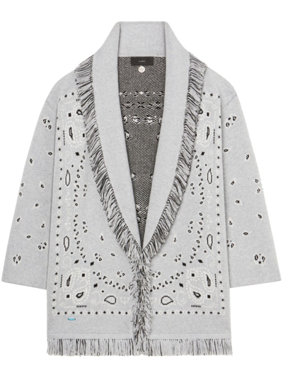 Shop Alanui Bandana Jacquard Cashmere Cardigan In Grey