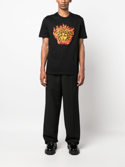Versace Medusa Embroidery Cotton Jersey T-shirt In Black