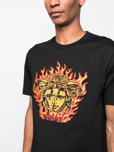 Versace Medusa Embroidery Cotton Jersey T-shirt In Black