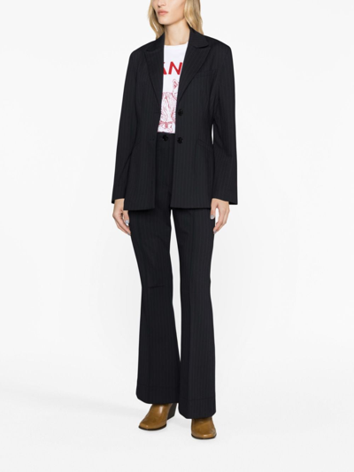 Ganni Flared Lined Pants In Blue