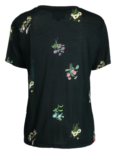 Shop Cynthia Rowley Floral-print Cotton T-shirt In Black