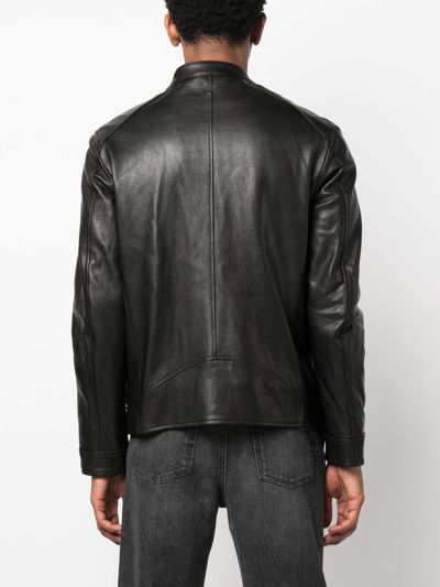 Shop Dondup Long-sleeve Leather Biker Jacket In Black