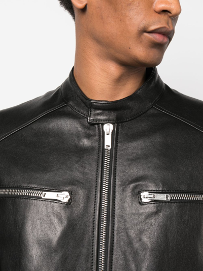Shop Dondup Long-sleeve Leather Biker Jacket In Black