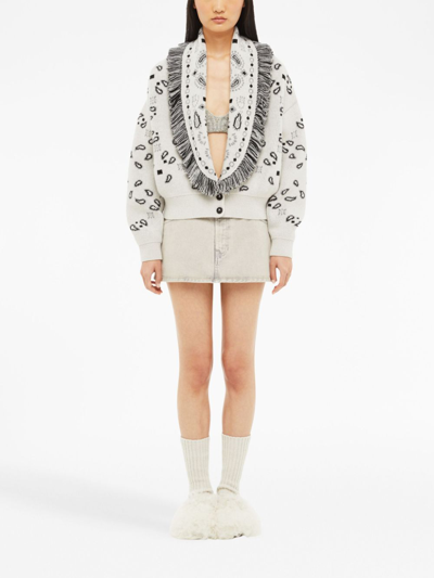 Alanui Bandana Jacquard Wool-cashmere Cardigan Bomber, White In White