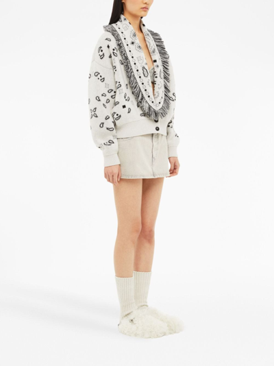 Alanui Bandana Jacquard Wool-cashmere Cardigan Bomber, White In White
