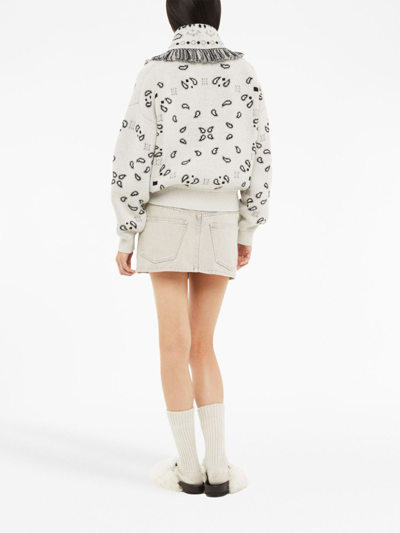 Alanui Bandana Jacquard Wool-cashmere Cardigan Bomber, White In White