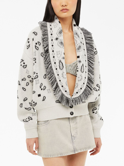 Alanui Bandana Jacquard Wool-cashmere Cardigan Bomber, White In White