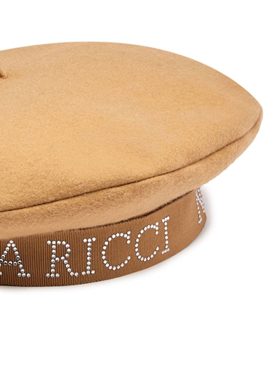 Shop Nina Ricci Logo-print Crystal-embellished Beret In Neutrals