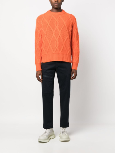 Shop Moncler Logo-patch Knitted Jumper In Orange