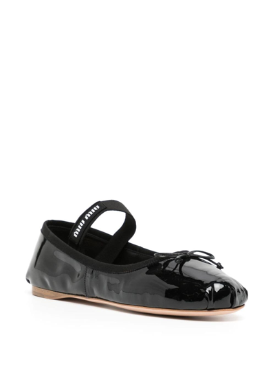 Shop Miu Miu Patent-leather Ballerina Shoes In Black