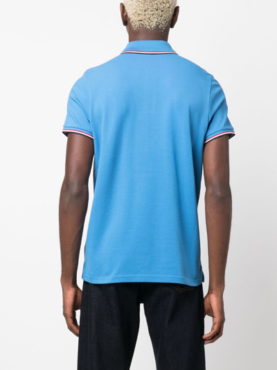 Shop Moncler Logo-appliqué Cotton Polo Shirt In Blue