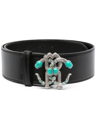 Shop Roberto Cavalli Mirror Snake Leather Belt In D0026