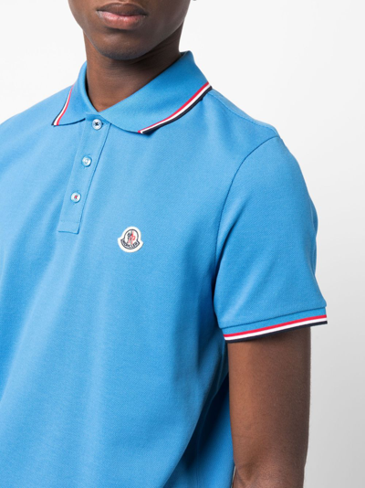 Shop Moncler Logo-appliqué Cotton Polo Shirt In Blue