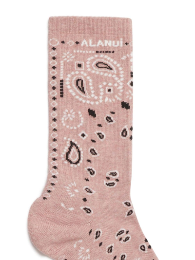 Shop Alanui Bandana-print Ankle Socks In Pink