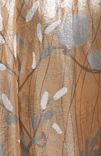 Shop Brunello Cucinelli Metallic Leaf Print Silk Blend Button-up Blouse In C6601 Camel