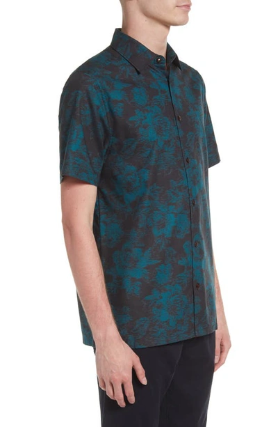 Shop Ted Baker Salsho Floral Cotton Short Sleeve Button-up Shirt In Black