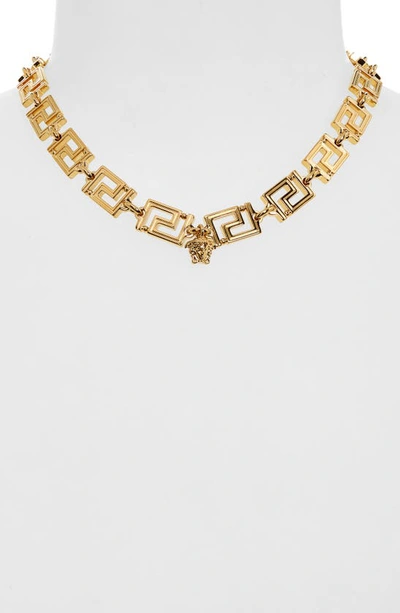 Shop Versace La Greca Necklace In  Gold
