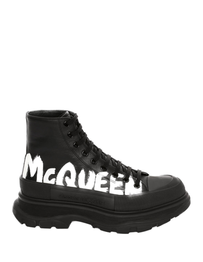 Shop Alexander Mcqueen Black And White Tread Slick Ankle Boots In Nero