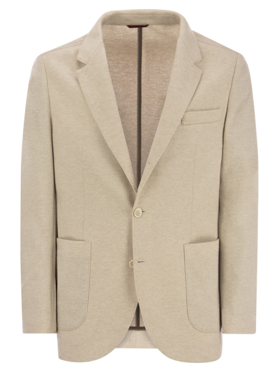 Shop Brunello Cucinelli Cashmere Jersey Blazer With Patch Pockets In Sand