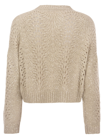 Shop Brunello Cucinelli Cashmere Lace Jumper With Sequins In Sand