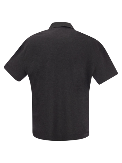 Shop Brunello Cucinelli Lightweight Cotton Jersey Polo Shirt With Precious Button Tab In Anthracite