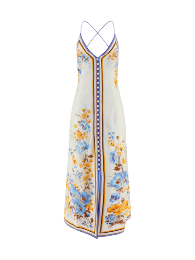 Shop Zimmermann Halcyon Dress In Orange/blue Floral