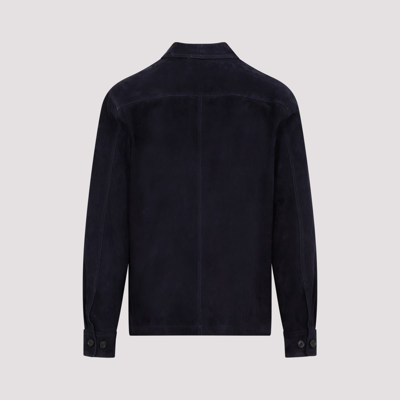 Shop Paul Smith Suede Leather Shirt Jacket In Blue