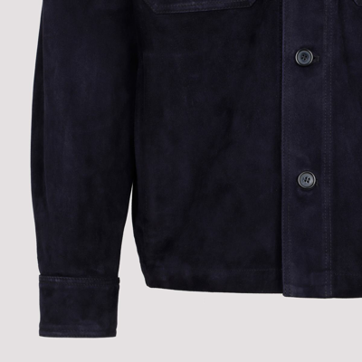 Shop Paul Smith Suede Leather Shirt Jacket In Blue
