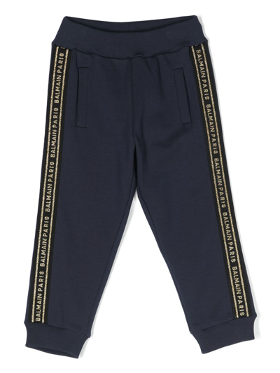 Balmain Logo Cotton Sweatpants In Blue