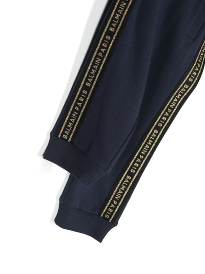 Balmain Logo Cotton Sweatpants In Blue