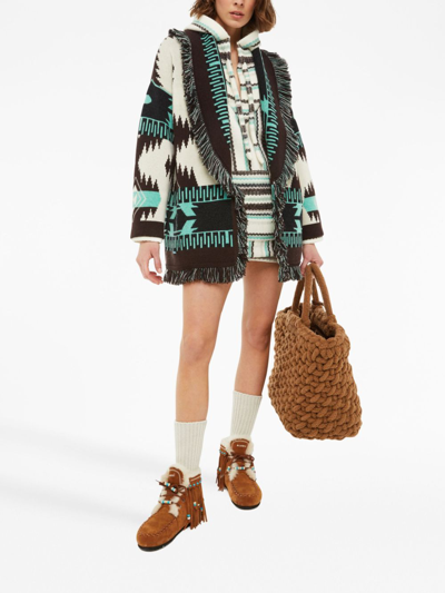 Alanui Icon Jacquard Fringe Belted Cashmere Cardigan In Black