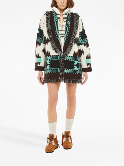 Alanui Icon Jacquard Fringe Belted Cashmere Cardigan In Black