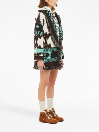 Alanui Icon Jacquard Fringe Belted Cashmere Cardigan In Black
